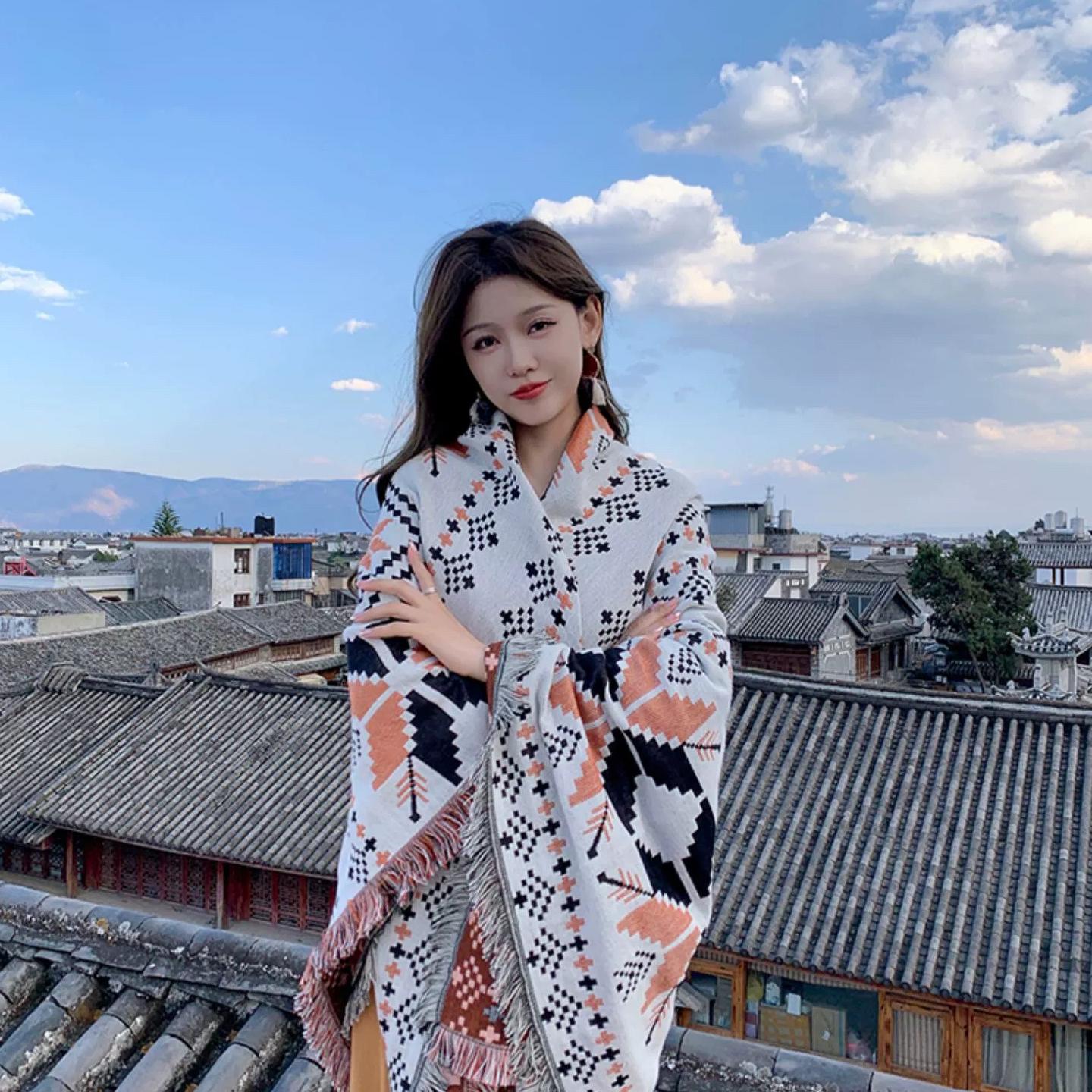 波西米亚风毯子加厚加大披肩女户外露营保暖云南拍照旅行穿搭盖毯