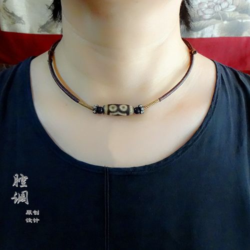 藏式国潮风手工编织项链绳黄金天珠蜜蜡横穿吊坠锁骨黑色挂脖调节 - 封面
