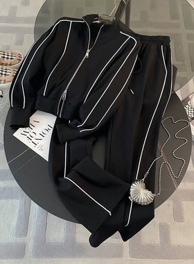 炸街运动套装女款春秋季时尚休闲减龄洋气拉链卫衣阔腿裤两件套潮