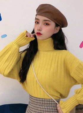 加绒不加绒毛衣女秋冬厚新款洋气打底衫高领优雅花边袖少女感针织