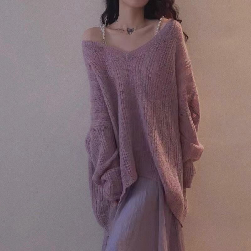 韩版春秋新款慵懒针织毛衣女宽松衬衫