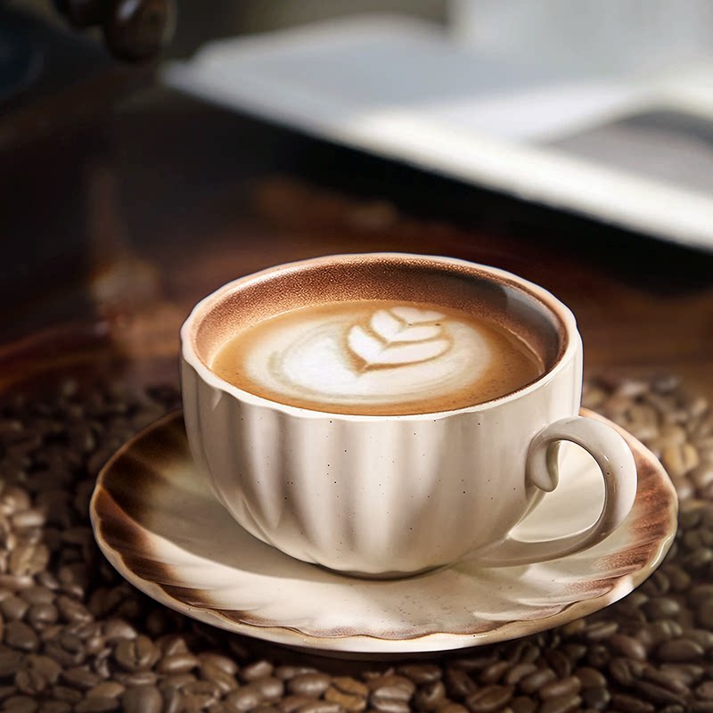 墨色咖啡杯碟套装陶瓷日式复古可拉花下午茶家用高档精致马克杯子