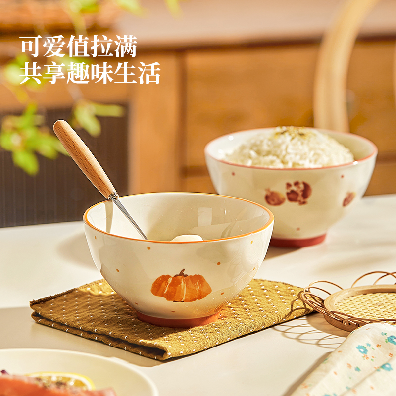 可爱陶瓷米饭碗家用高颜值吃饭碗