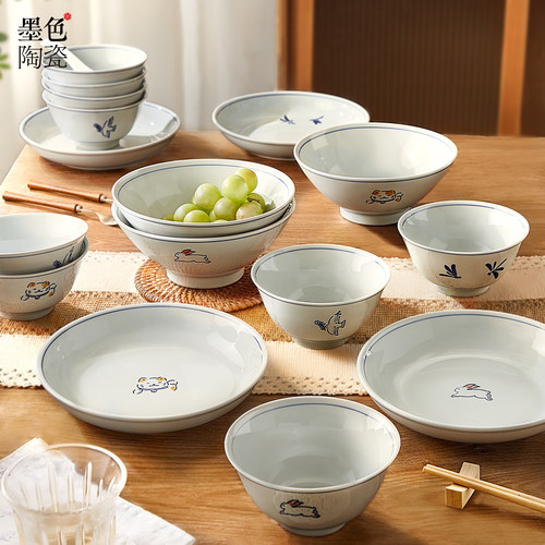 墨色陶瓷米饭碗家用2025新款可爱吃饭碗好看的大碗汤碗面碗菜盘子