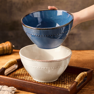复古陶瓷斗笠面碗家用高级感面条碗新款高颜值拉面碗吃汤面碗大碗