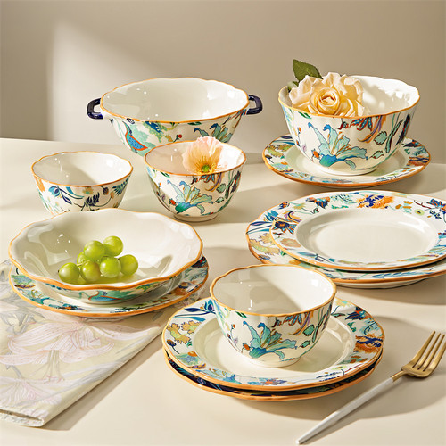 中式陶瓷碗碟套装家用轻奢碗盘子