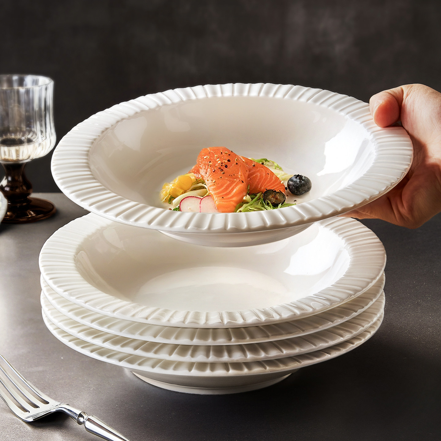 意面盘陶瓷盘子家用菜盘2025新款高级感轻奢白色碗碟餐具草帽深盘,餐饮具,盘,淘宝优惠券,粉丝福利购,淘宝优惠卷