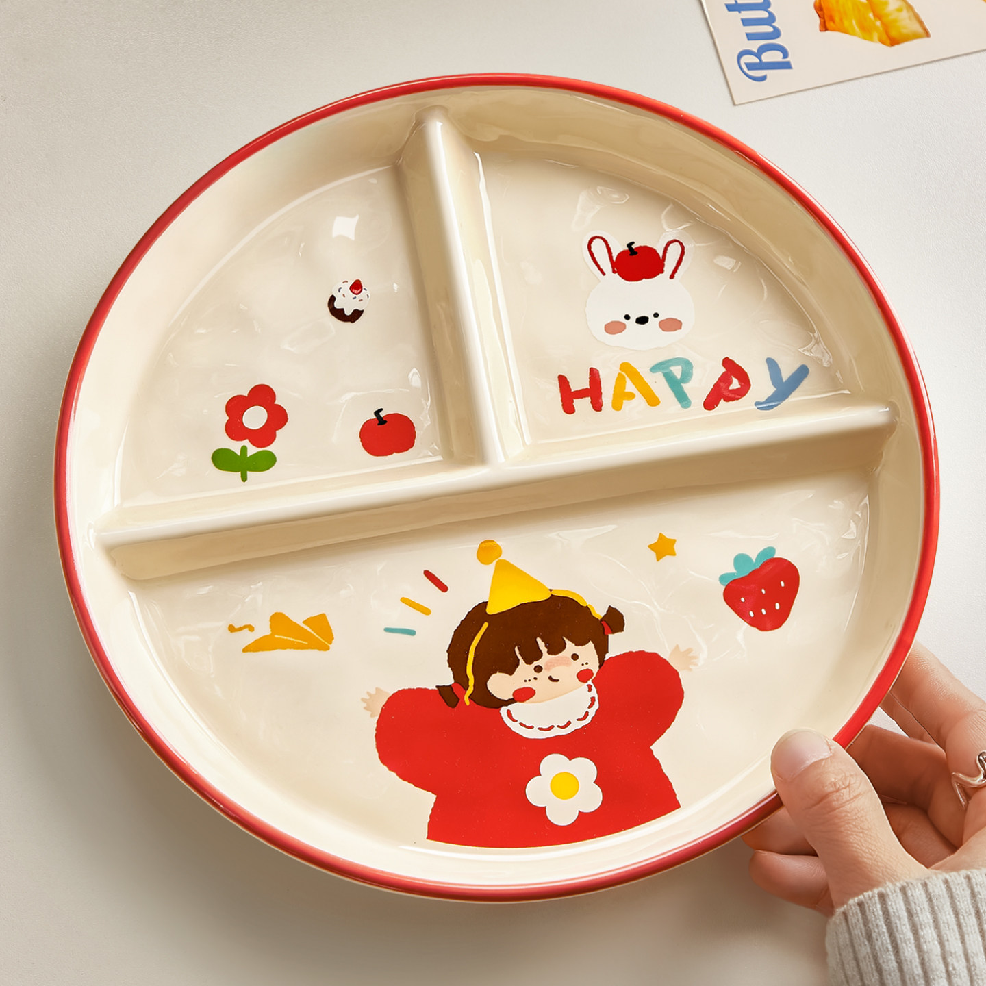 211减脂餐盘减肥定量儿童分餐盘陶瓷分格餐具大人家用水果早餐盘