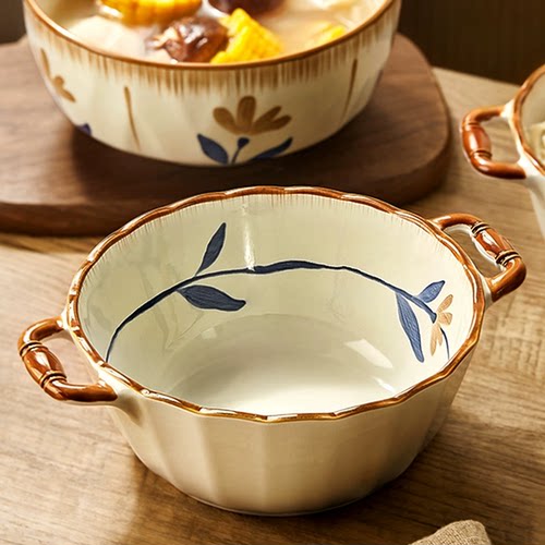 双耳汤碗釉下彩陶瓷大碗汤面碗