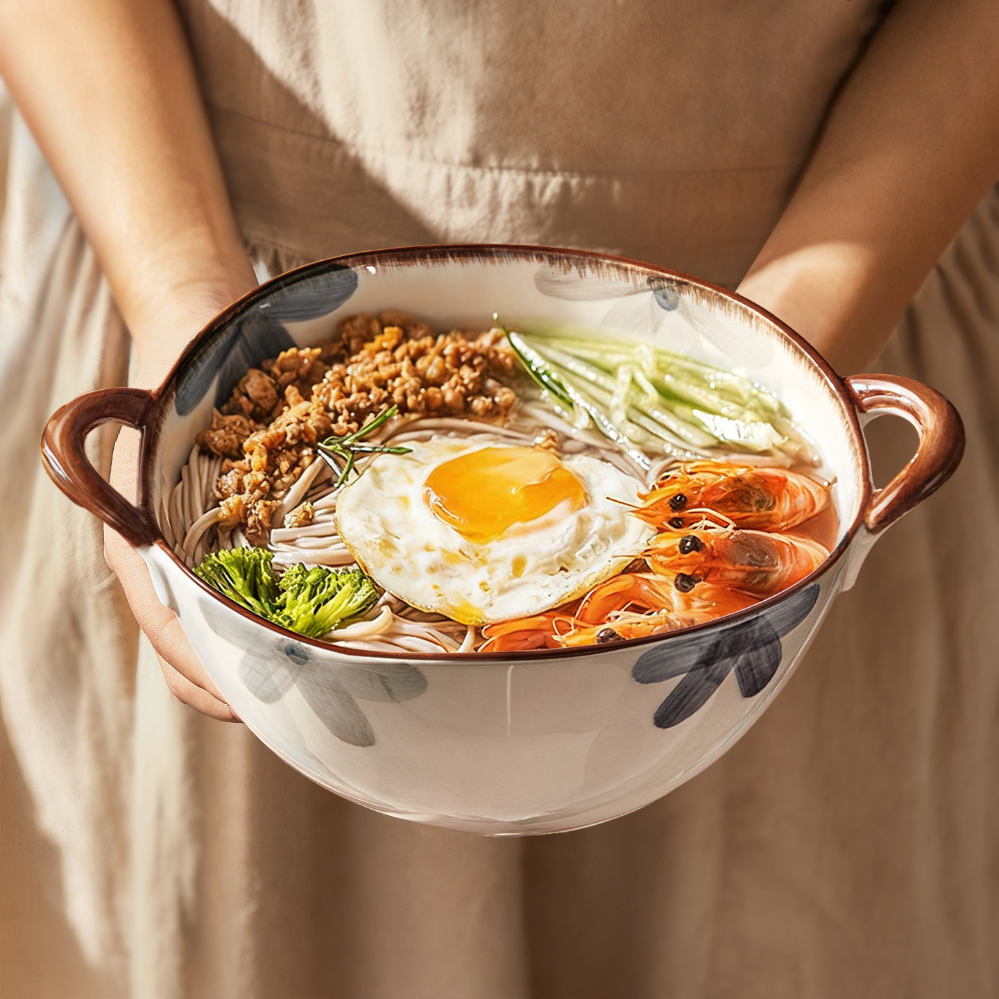 墨蓝陶瓷双耳面碗家用螺蛳粉碗