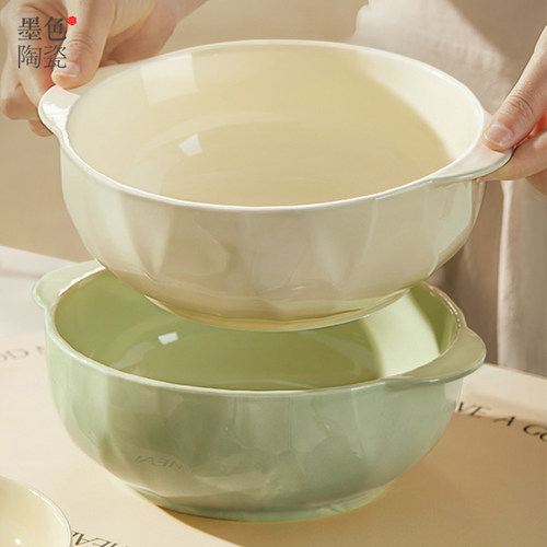 墨色色釉菱格汤锅双耳汤碗大汤盆