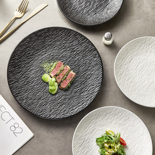黑色陶瓷牛排餐盘刀叉盘三件套装专用西餐盘高级感轻奢家用早餐盘