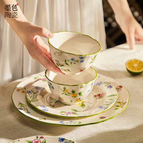 墨色花遇清新餐具碗碟家用米饭碗