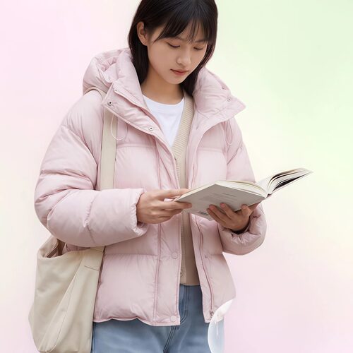 宽松连帽厚外套鹅绒羽绒服女短款