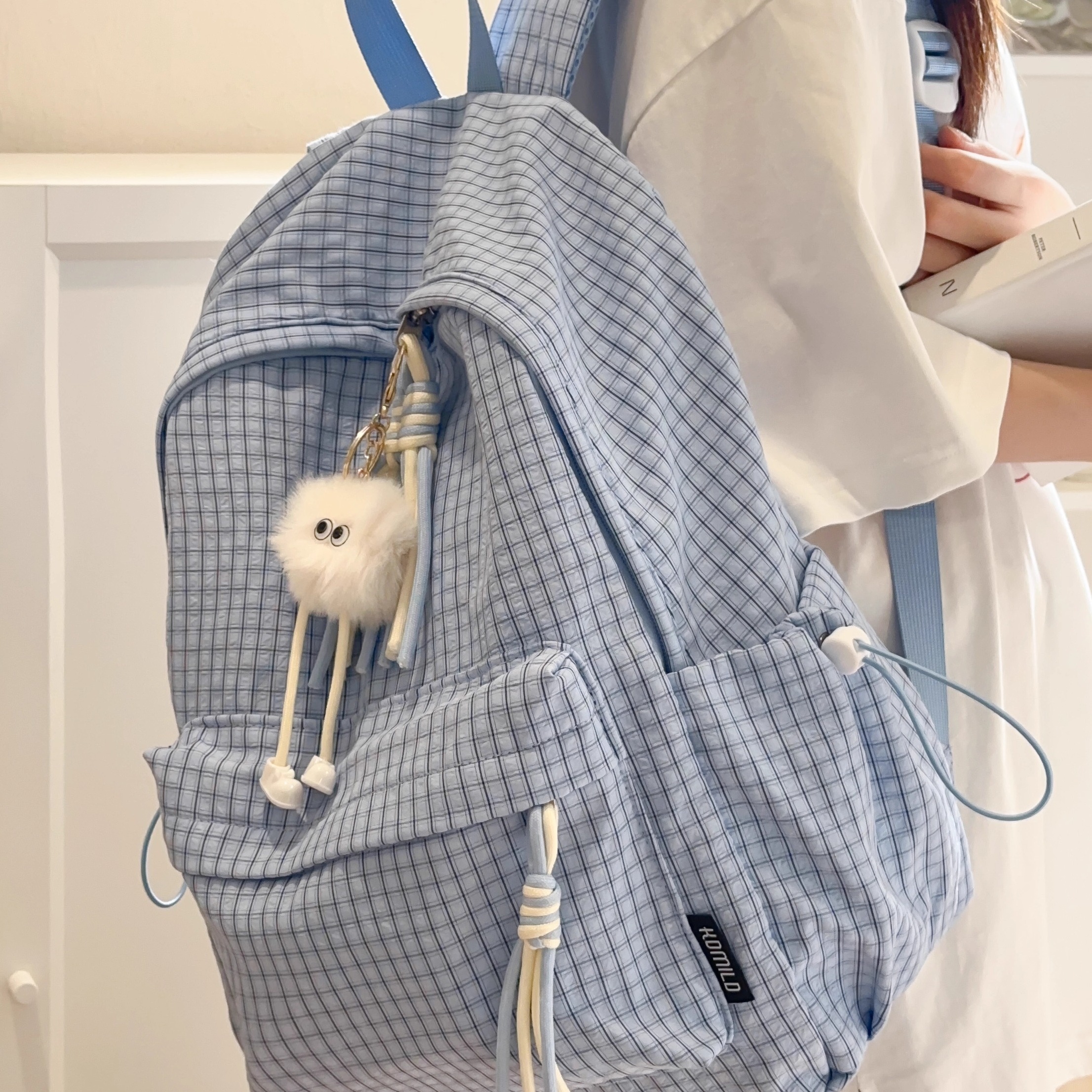 复古港风格子双肩包女2025新款大容量初中大学生书包旅行电脑背包