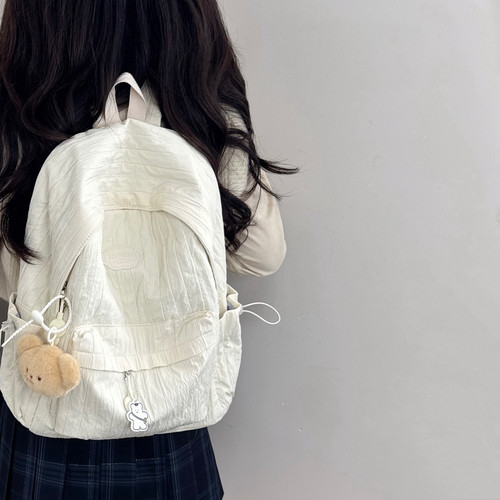 ins风纯色双肩包初中女生背包