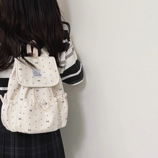 书包初中女生ins风高颜值小众高中生波点双肩包出游学院风小背包