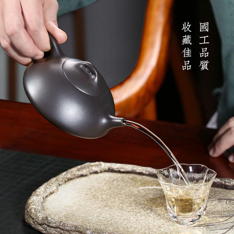 宜兴紫砂壶泡茶壶手工茶壶陶顺清黑泥东坡石瓢 200cc