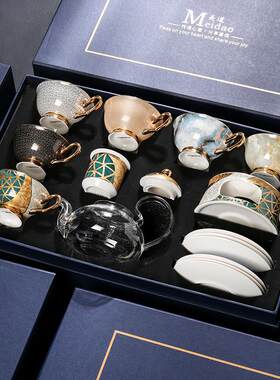 欣欣向荣 玻璃泡茶壶蜡烛加热煮茶下午茶茶具套装骨瓷花茶杯