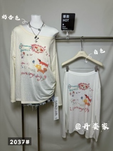 大东门2026夏季新款韩版时尚百搭斜肩卡通印花防晒T恤显瘦上衣女