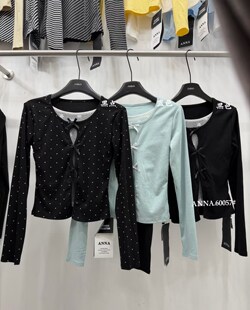 假两件拼接蕾丝短款打底衫上衣2026春季新款高级感法式波点t恤女