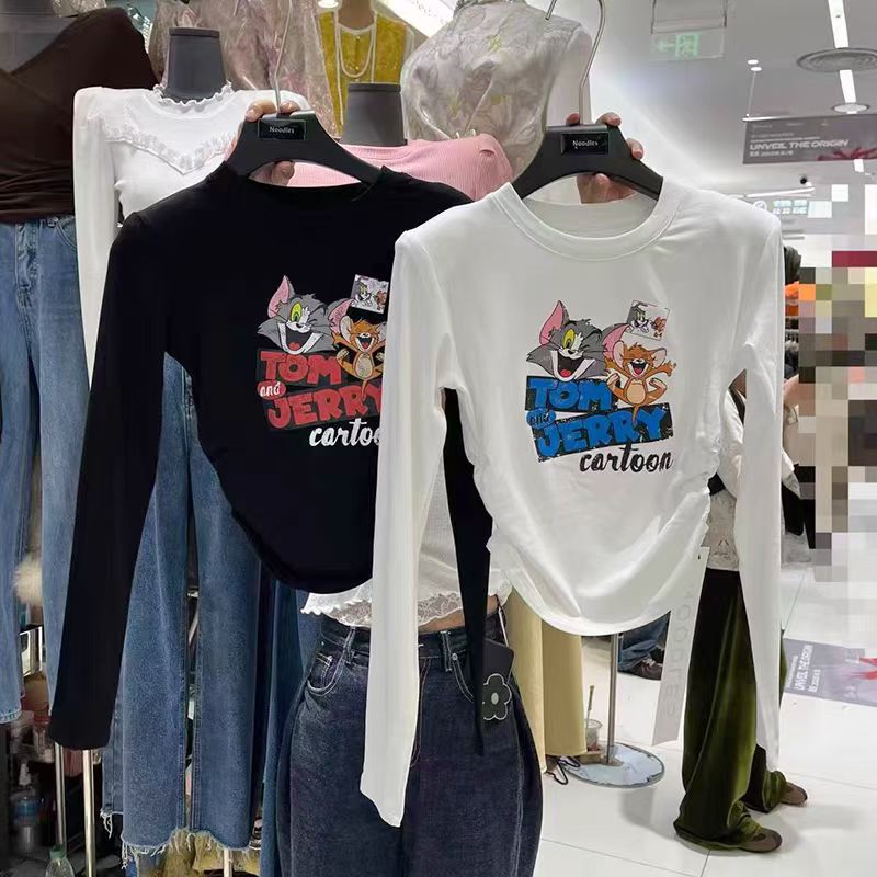 十三行2025秋冬新款时尚百搭显瘦长袖圆领磨毛短款T恤女上衣女