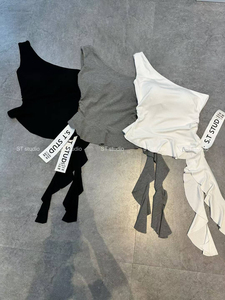 新款斜肩抹胸背心女夏季新款纯欲性感内搭修身显瘦辣妹不规则上衣