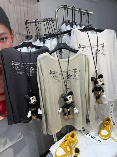 十三行2026新款时尚百搭圆领卡通印花长袖T恤宽松 显瘦上衣女