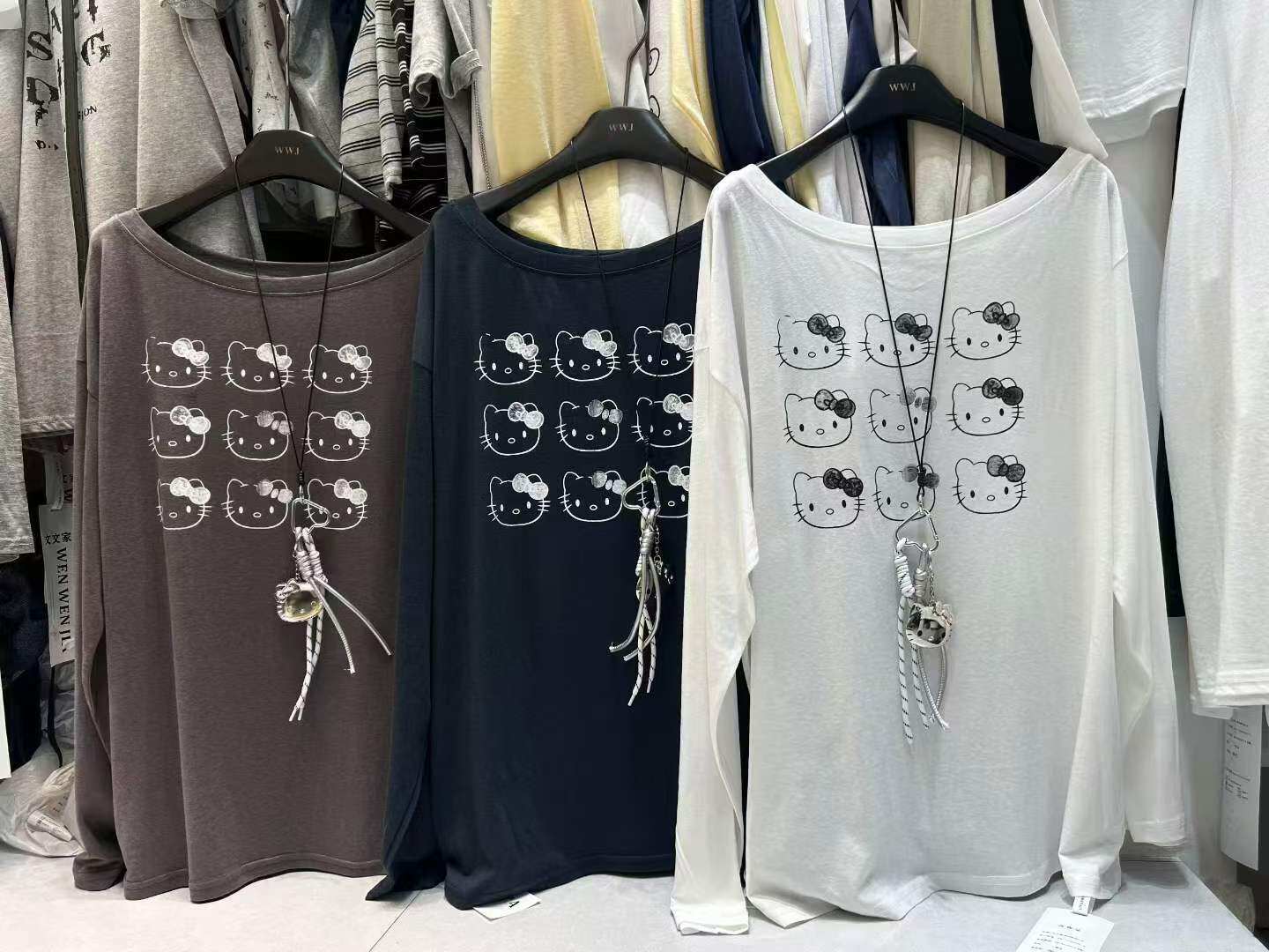 十三行2026新款韩版时尚百搭一字领卡通印花长袖防晒打底衫上衣女