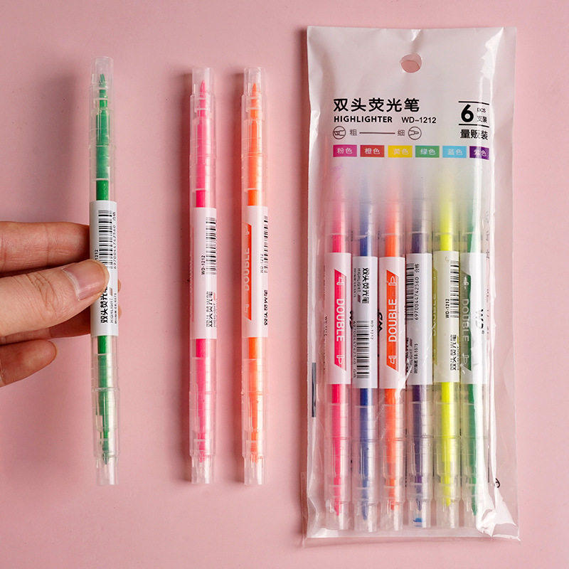 双头6色荧光笔学生套装ins风淡色系马克笔彩色记号笔重点标记热卖