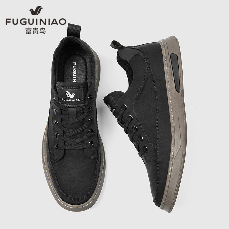 富贵鸟男鞋男士布鞋百搭休闲鞋男款系带夏季黑色防滑中年爸爸鞋子