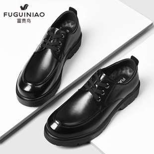 富贵鸟皮鞋冬季新款真皮头层牛皮大头英伦休闲鞋加绒高级商务男鞋