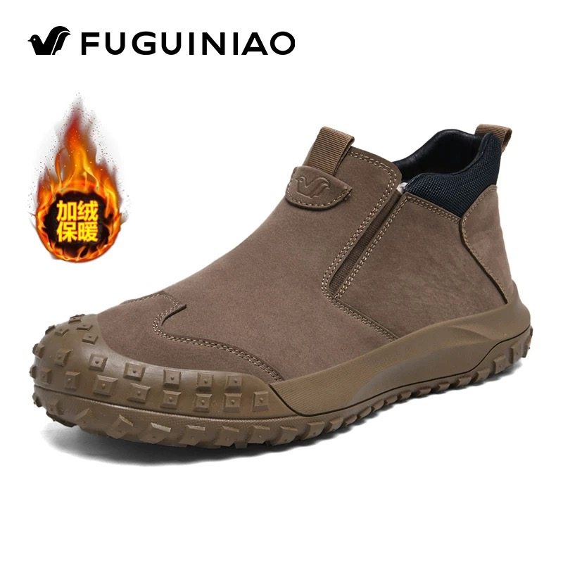 富贵鸟男鞋冬季加绒加厚中高帮棉鞋一脚蹬厚底耐磨休闲马丁雪地靴