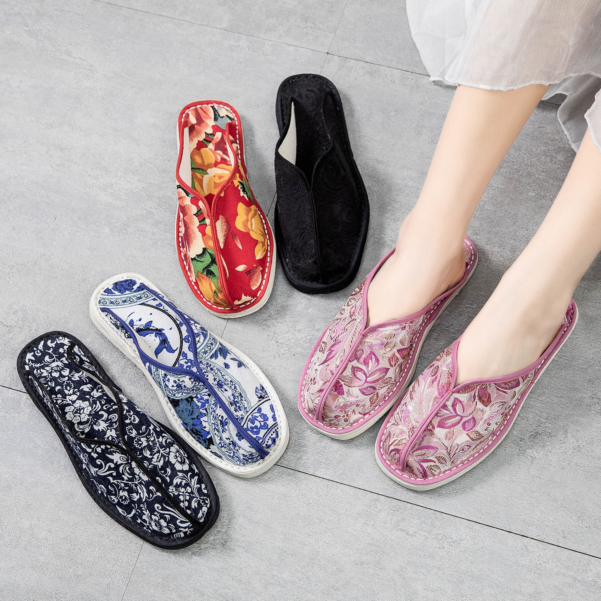 手工千层底布鞋透气布厎拖鞋静音居家地板拖中式女办公室休闲