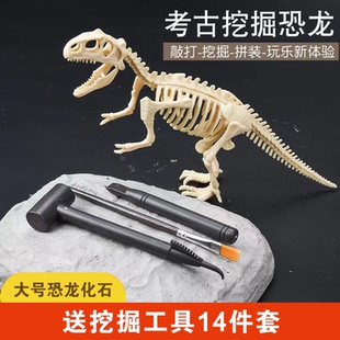 儿童考古挖掘玩具恐龙化石标本大号手工diy敲石膏男孩盲盒