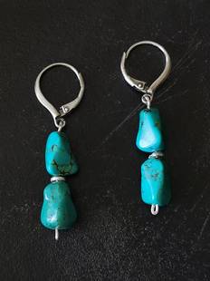 天然原矿绿松石耳环民族游牧风丁真同款藏式原创耳环纯银耳饰