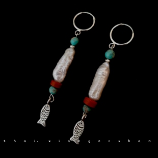 【手作】珍珠绿松耳环泰国手工银925银绿松石耳环耳饰手工新品