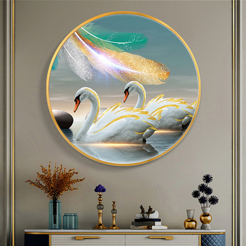 主卧室床头装饰画天鹅圆形挂画