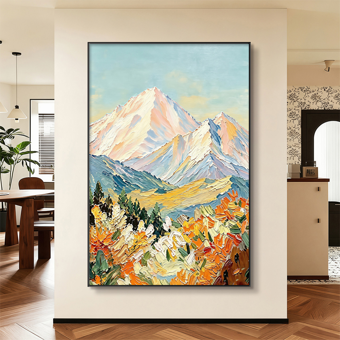 奶油风日照金山玄关客厅挂画