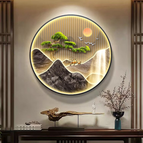 新中式玄关装饰画餐厅圆形装饰画