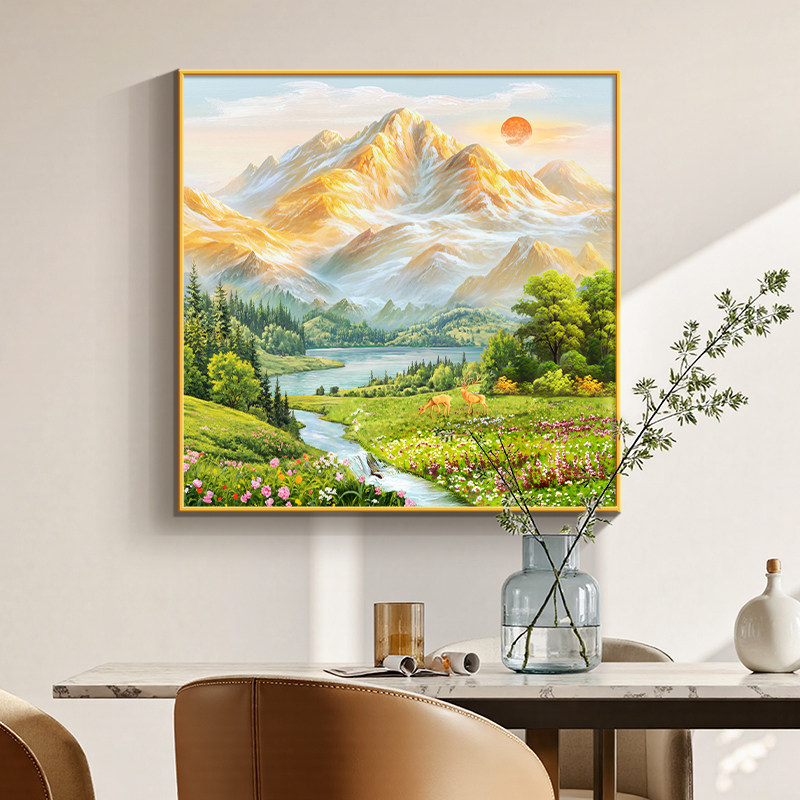 日照金山客厅装饰画玄关走道山水风景挂画轻奢高级感餐厅饭桌壁画