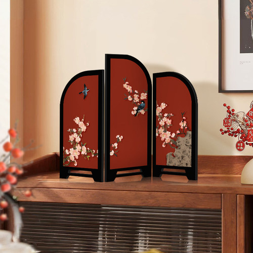 喜上眉梢小屏风桌面摆件