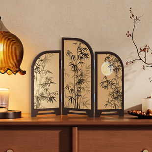 中古风摆画屏风水墨竹高级感玄关柜桌面摆件创意小众电视柜装饰画