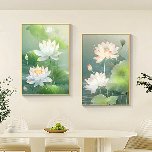 新中式莲花挂画餐厅荷花墙壁画