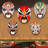 京剧脸谱挂画火锅店墙面装 饰画国潮饭店包厢间创意壁画川菜馆墙画