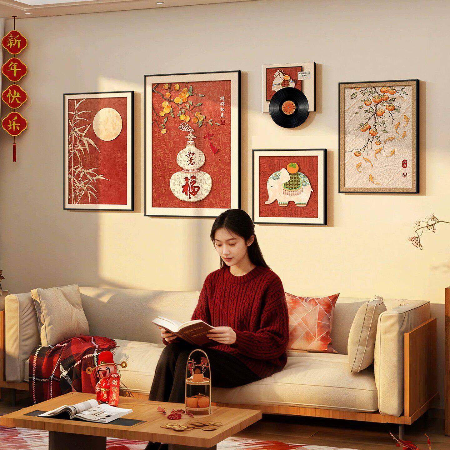 新中式客厅沙发背景墙装饰画2026新款葫芦福字挂画新年喜庆墙壁画