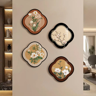 中古风玄关装饰画花卉工笔画走廊过道背景墙挂画卧室床头餐厅壁画