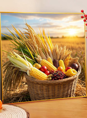 五谷丰登入户玄关新中式客厅装饰画餐厅走廊方形挂画饭厅背景壁画