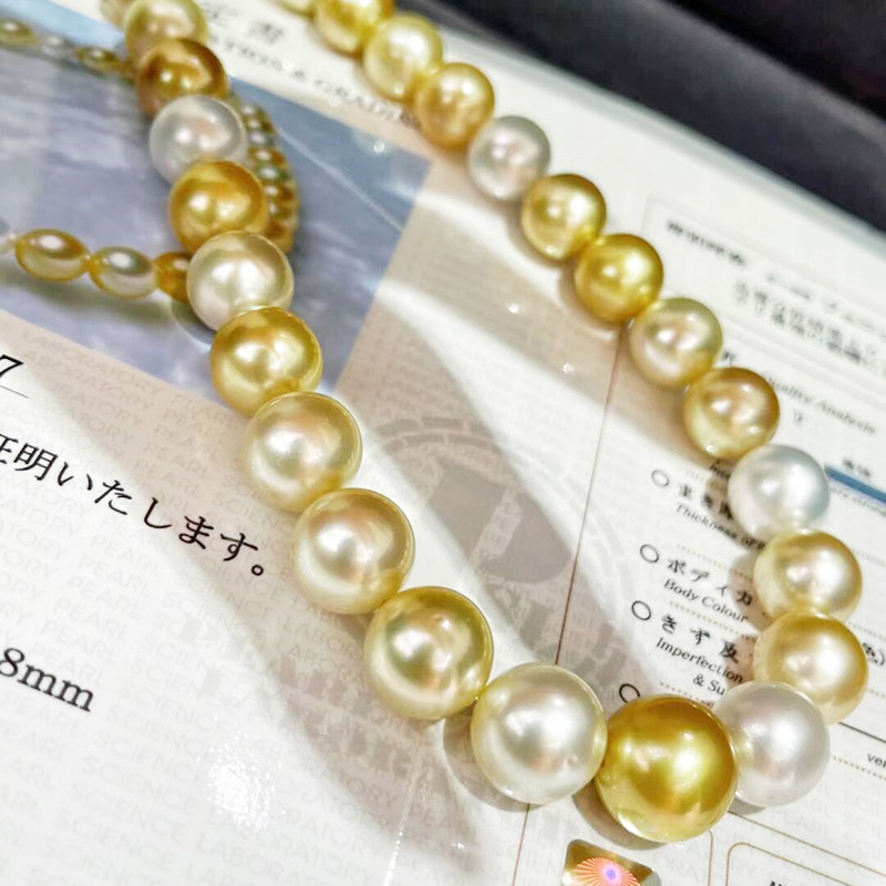 现货真科研白蝶皇后天然南洋白金混彩凤凰珍珠项链极光澳白金珠链