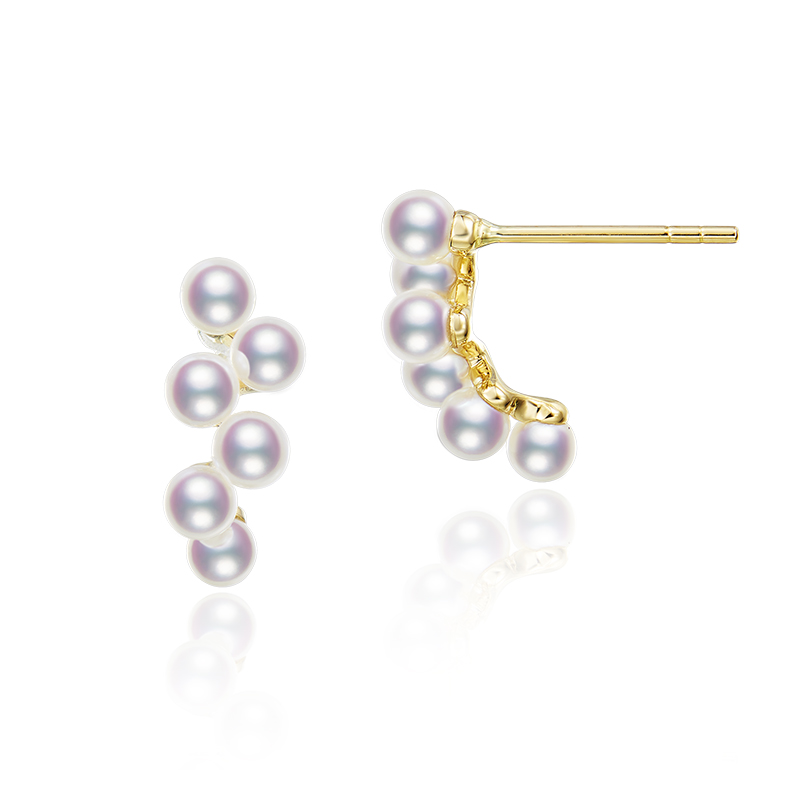 袁泉款小葡萄珍珠耳环18k金正圆强光日本天然akoya海水珍珠耳钉女